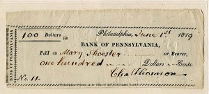 Charles Thomson signed check - SOLD